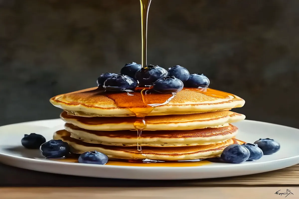 buttermilk blueberry pancakes with syrup