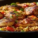 cajun chicken and rice in skillet